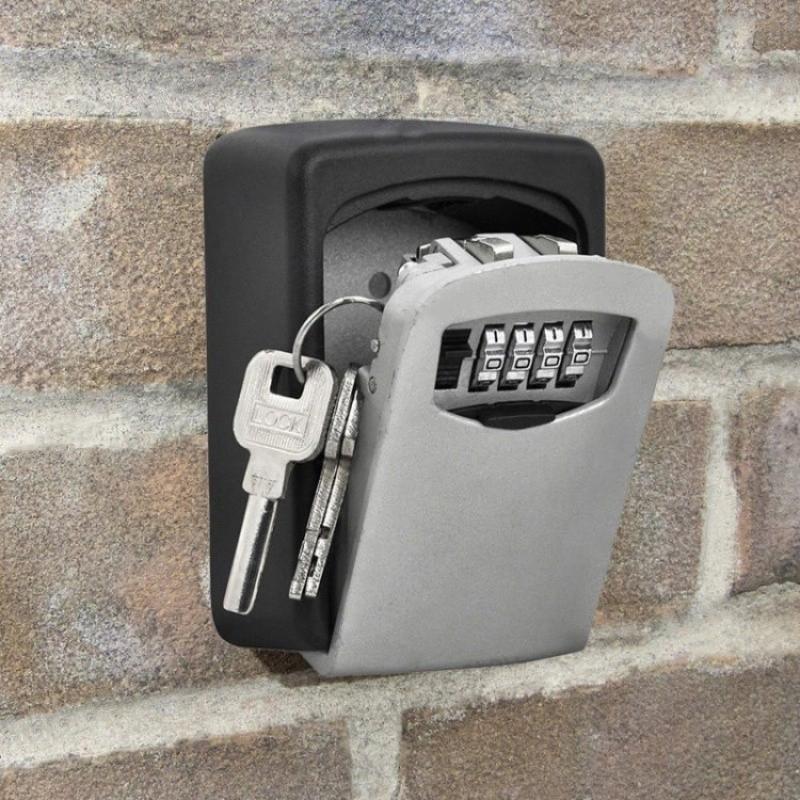 Wall Mount Key Safe Box Weatherproof Key Storage Secret Box Organizer 4 Digit Combination Password Security Code Lock Nokey Home
