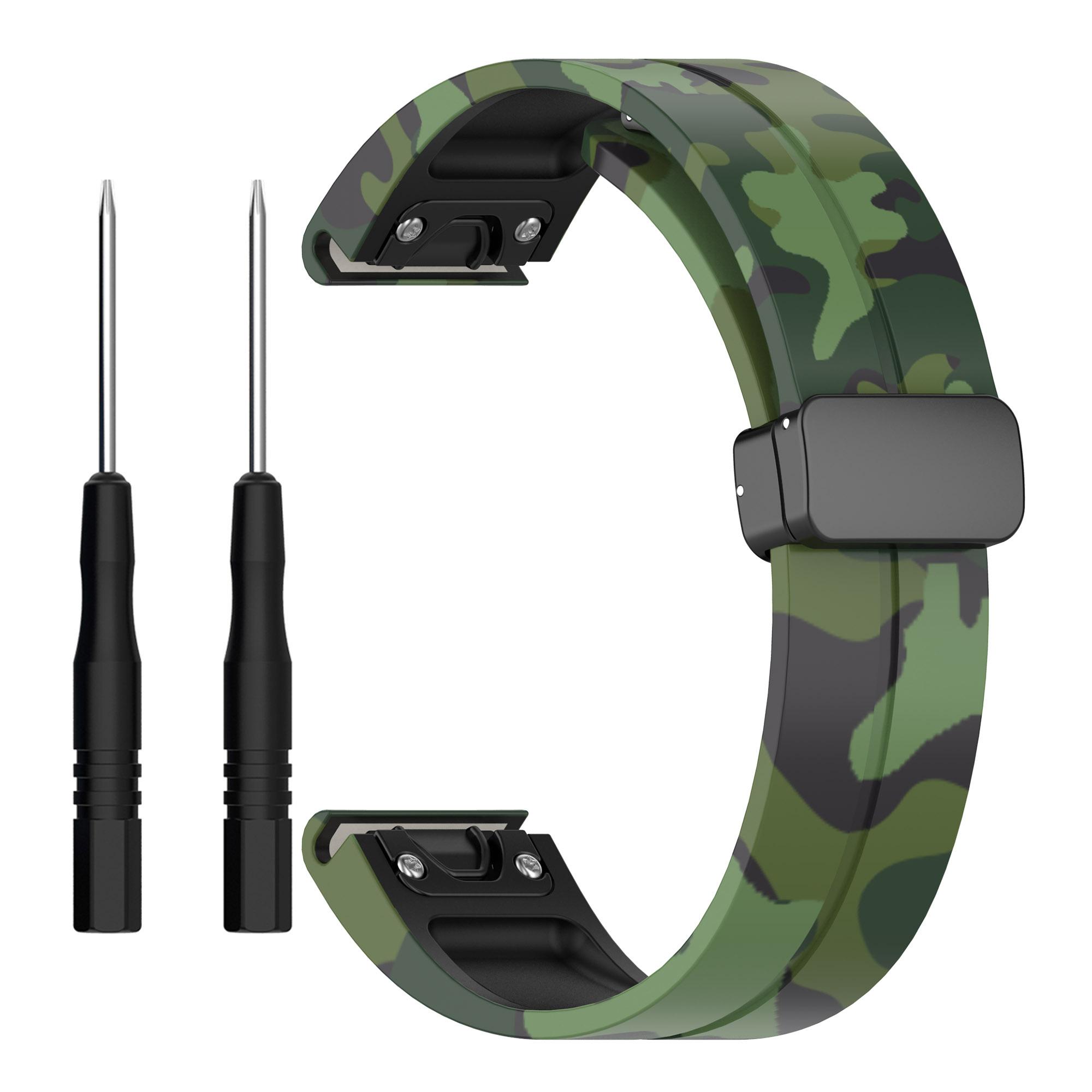 

Ремешок для часов 22 мм для Garmin Fenix 8 47 мм/Fenix 7/6 Камуфляжный силиконовый ремешок для часов с магнитной черной застежкой Camo Green