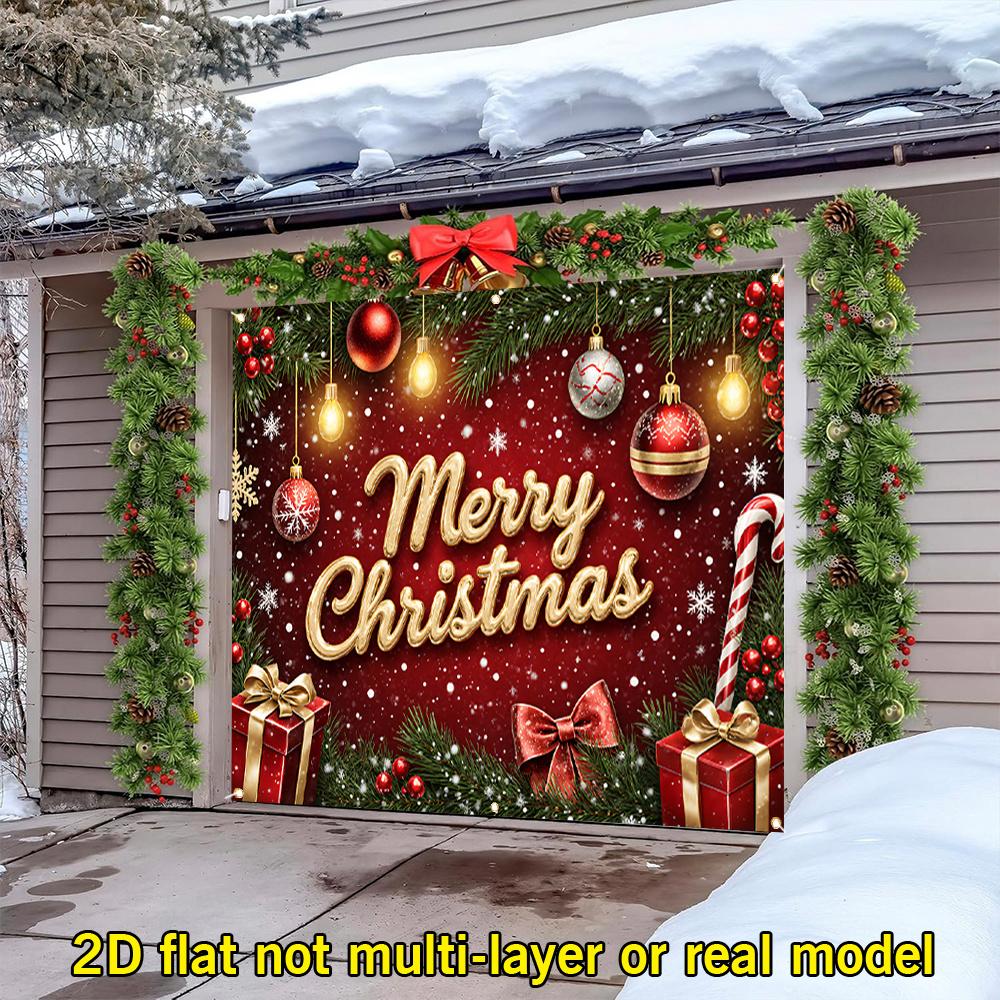 2D Flat banner Merry Christmas Banner , Lights , , Gift , , Gold "merry christmas", Red Butterfly Christmas Decor Backdrop Home Party