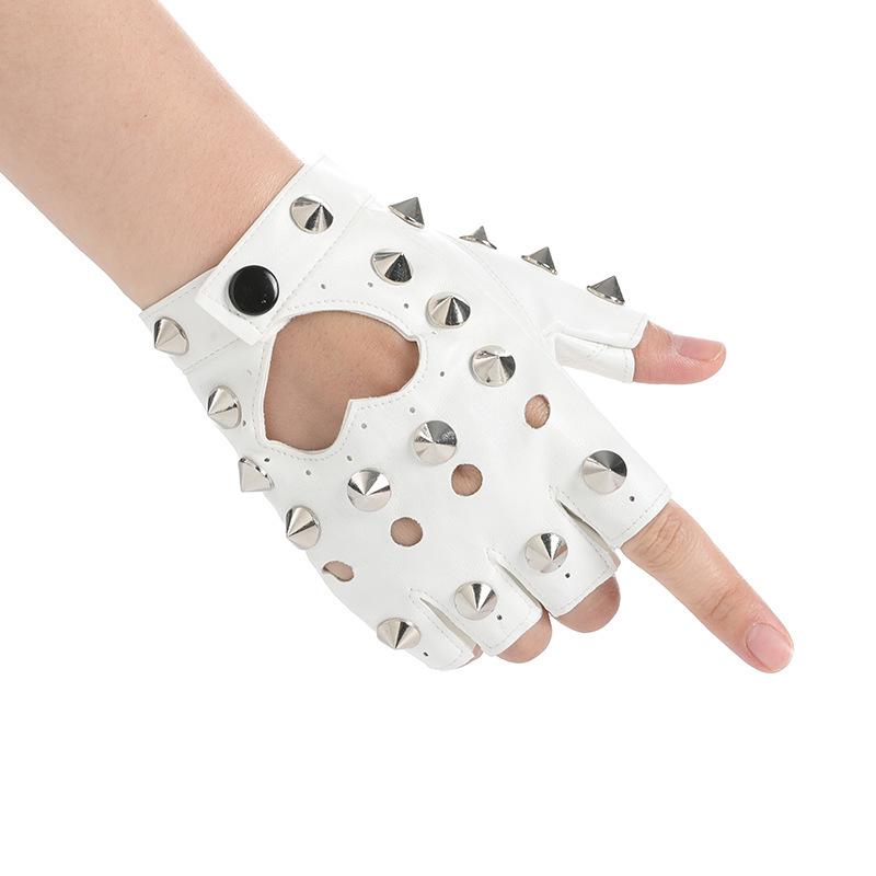 Modell Halbfinger Nieten PU Cosplay Punk Nachtclub Handschuhe für Damen
