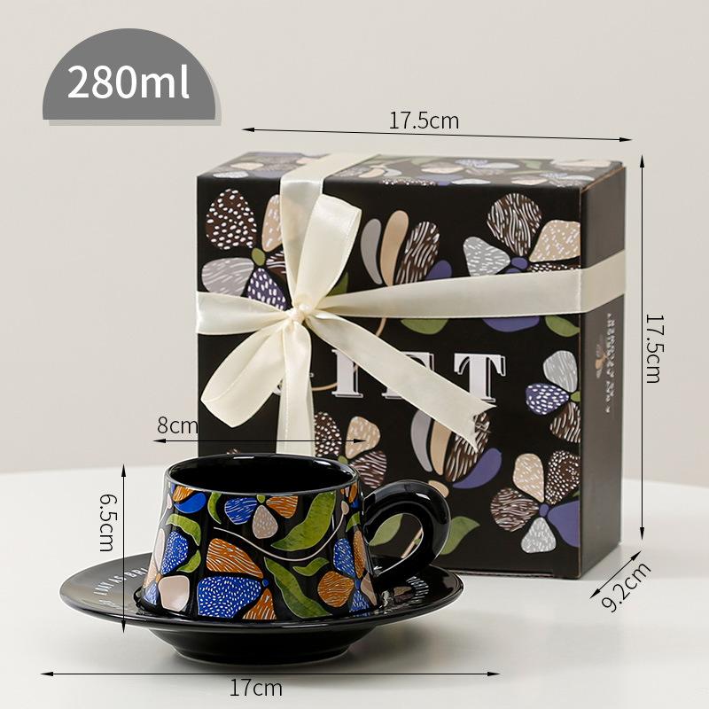 

Набор кофейных чашек в стиле легкой роскоши ретро, керамическая чашка, кружка высокой ценности в стиле легкой роскоши, офисная чашка для воды, подарочный набор 280ml