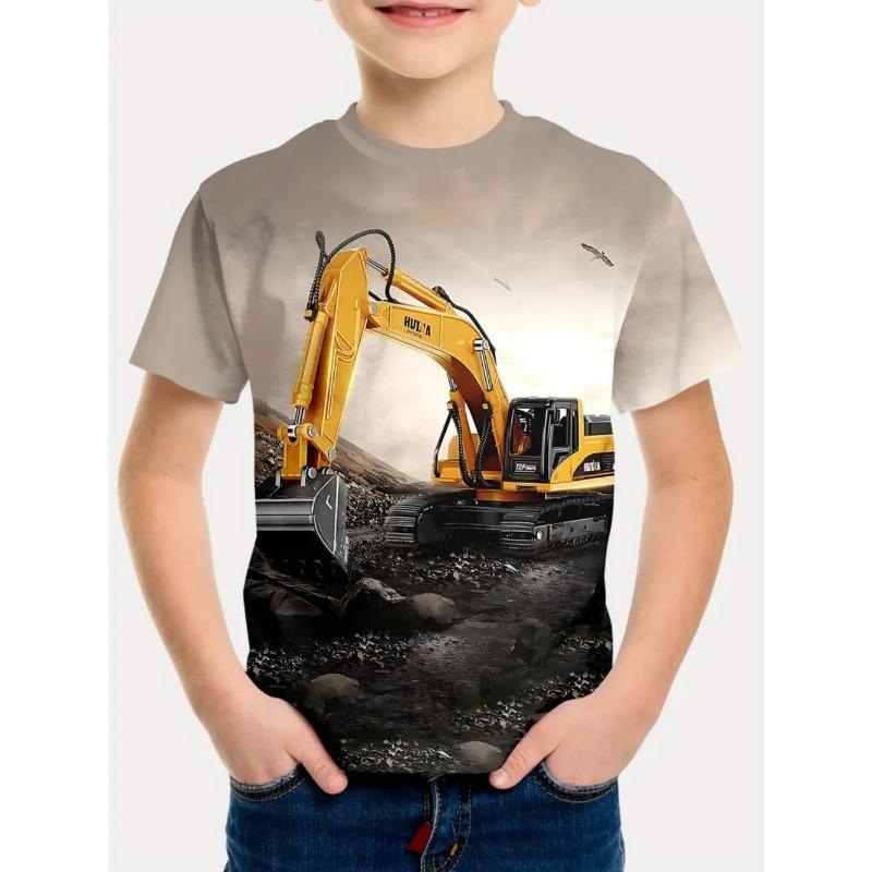 Cool 3D Tractor Print Kids Clothes Boys Tshirt Short Sleeve Fashion Children Summer Clothes Outdoor Active Children's Clothing