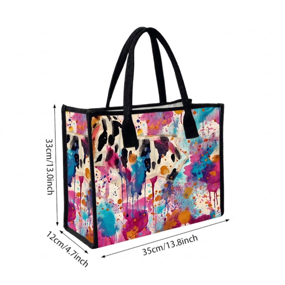 Watercolor Cow Print Tote Bag Casual Large Capacity Handbag for Daily Use