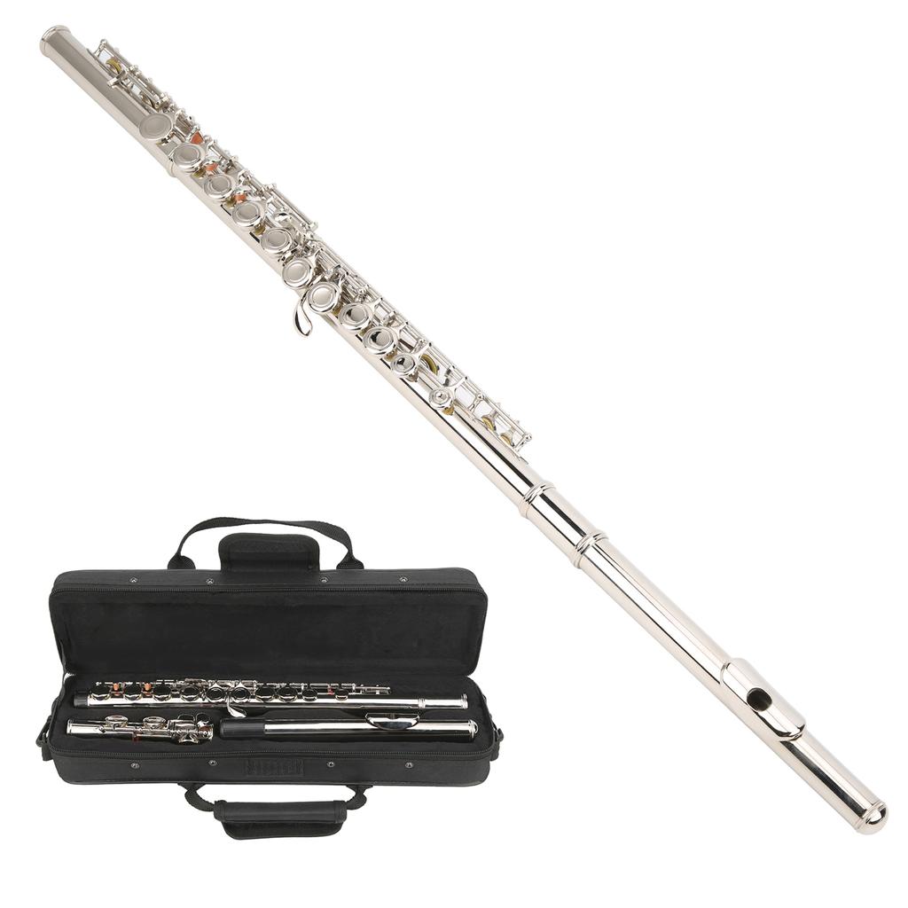 LADE 16 Hole C Flute Closed Key with Storage Bag Increased Tube Resonance Musical InstrumentSilver