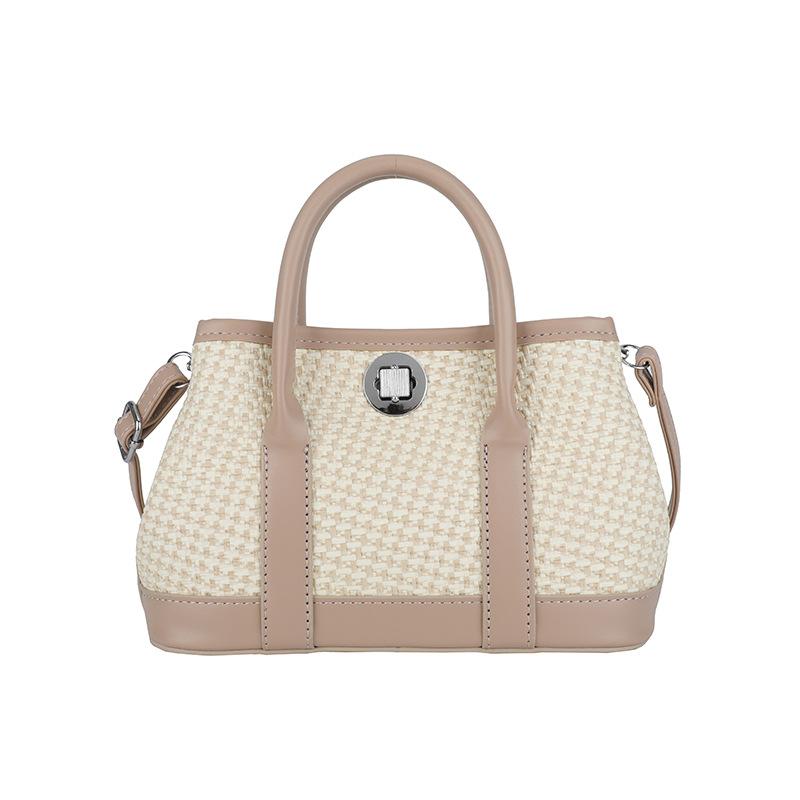 Contrasting color splicing woven handbag women's 2025 summer new retro messenger bag Korean niche design bucket bag