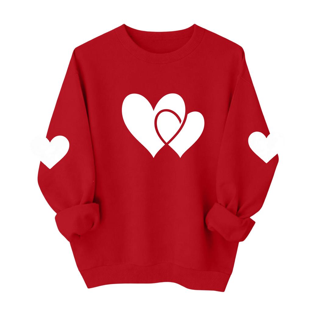 Valentines Sweatshirts For Women Love Heart Graphic Pullover R-neck Long Sleeve Tops Valentine's Day Sweatshirt