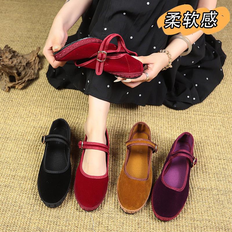 Velvet Mary Jane Shoes Women Casual Streetwear Ballet Flats Pumps Female Solid Color Loafers for Office Ladies Working Plus 42