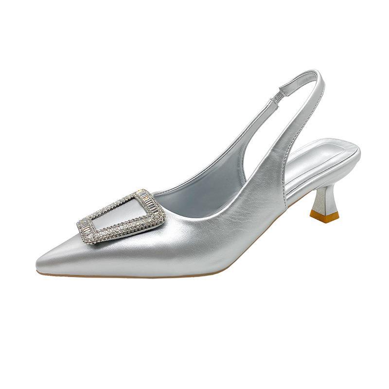 Baotou Sandals Women's Thin Heels New Summer Square Buckle Kitten Heel Fashion Rear Empty Single Shoes High Heels