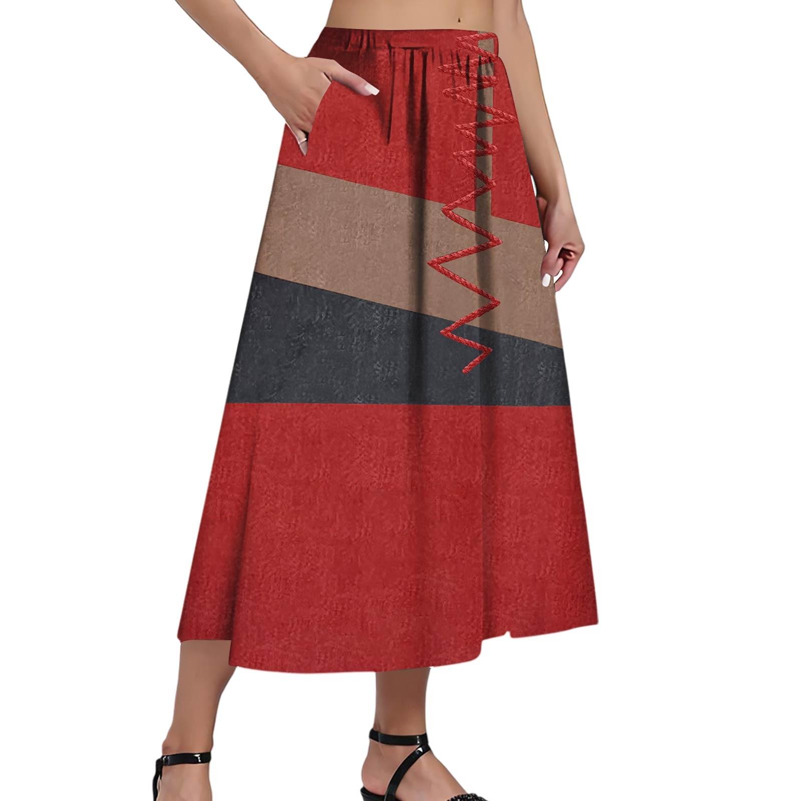 

Женская повседневная модная юбка с принтом, эластичная свободная плиссированная юбка до середины тела с карманами (С боковым карманом) XXL винный