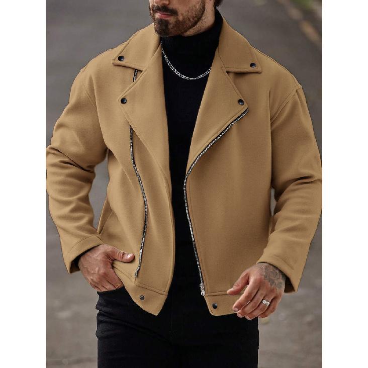 New Autumn Woolen Solid Color Coat for Men, Loose Casual Jacket