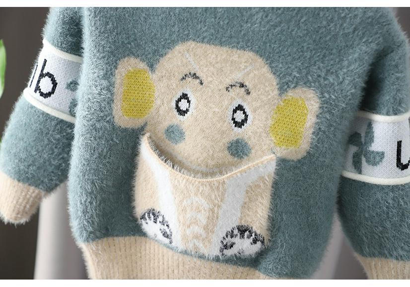 Boys' Autumn/Winter Thick Knit Velvet Sweater, Toddlers & Young Boys, Woolen Outerwear