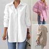 Volné Jednobarevné Top s Rozparkem Oversize Pracovní Blůzy Jarní Elegantní Blůza Stylové Dámské Klopový Límec Dlouhý Rukáv Košile Plus Size