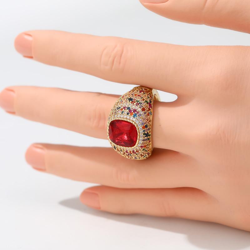 Luxury Inlaid Multicolored CZ Women's Ring Trendy Gold Color Geometry Daily Wear Party Jewelry Anniversary Gift