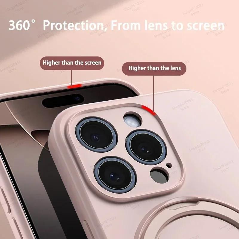 Magnetic Silicone Phone Case For iPhone 17 16 15 14 13 11 12 Pro Max Air Kickstand Ring Holder Cover For iPhone 14 15 16 Plus
