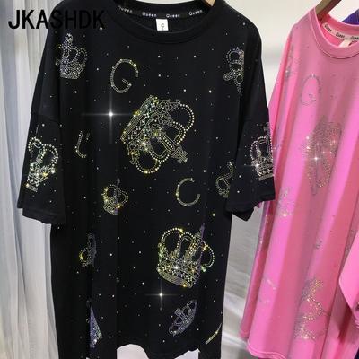 Moda feminina Plus Size Casual Verão Primavera Coroa Estampa Manga Curta O-pescoço Blusas e Camisas