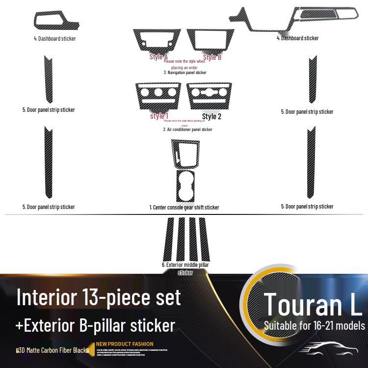 Carbon Fiber Gear Shift and Door Wrap Stickers for 2016-2021 VW Touran Interior.
