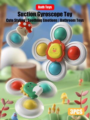 3pcs of Set 0-3 Years Old Baby Bathroom Spinning Toys,Can Be Sucked On the Table, Bathroom Wall, glass,Car Windows Soothing Toys