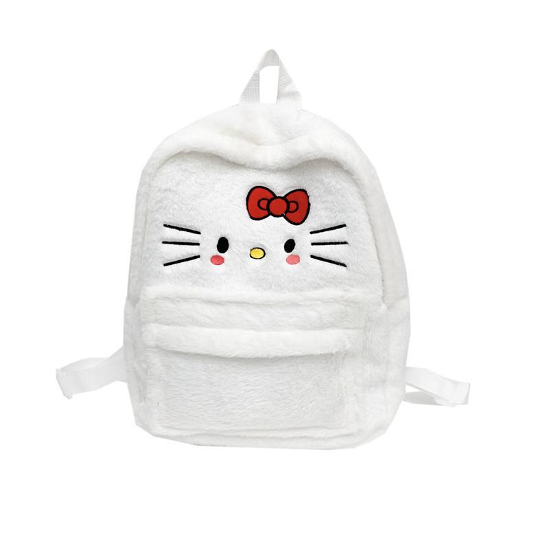Cute Cartoon Hello Kitty Plush Zipper Backpack Street Style Nylon Material