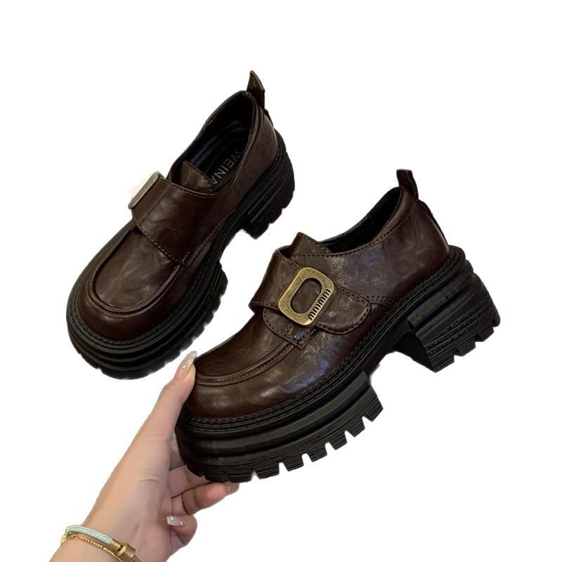 thick-soled thick heel British style small leather shoes women's 2025 new versatile height-increasing women's shoes single shoes black loafers women's