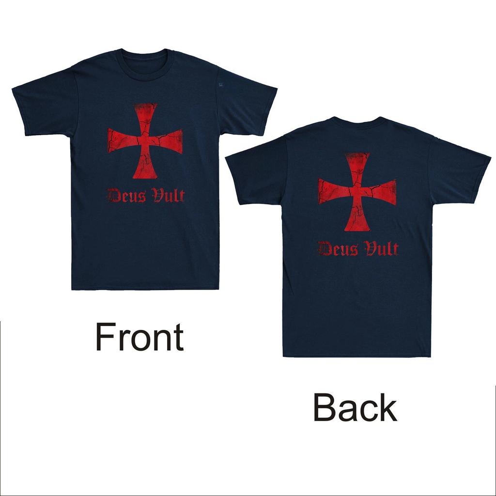 New Deus Vult Knights Templar Cross Crusader Front &Back Print Vintage Men Tee High-end Luxury Is for Both Men and Women Top Y2k