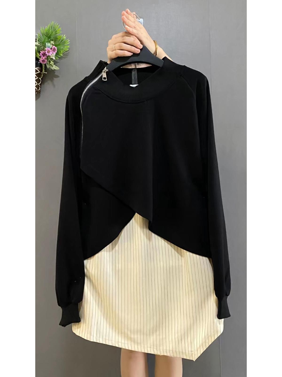 Plus Size Women s Round Neck Long Sleeve Striped Patchwork Casual Top 6XL