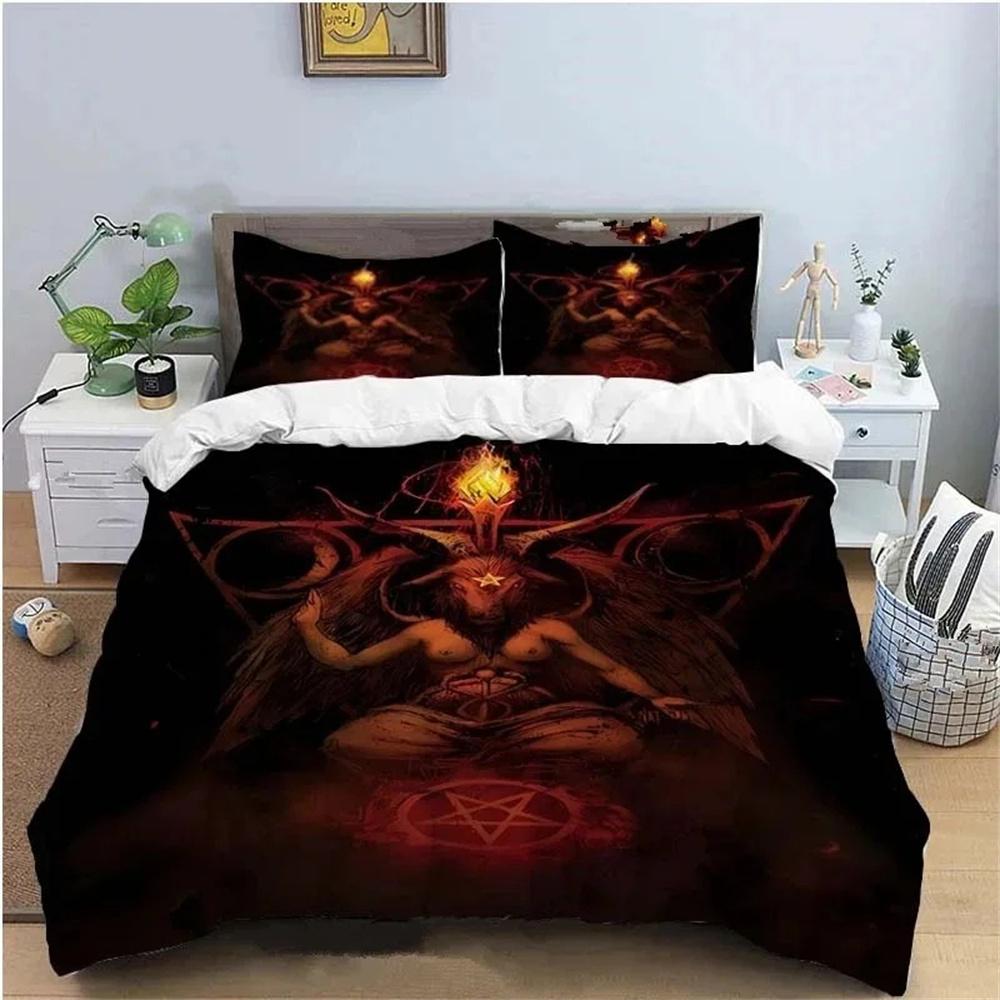 Baphomet Duvet Cover King Queen Size Pentagram With Demon Satanic Goat Head Bedding Collection For Boy Men Horror House Comforter Cover