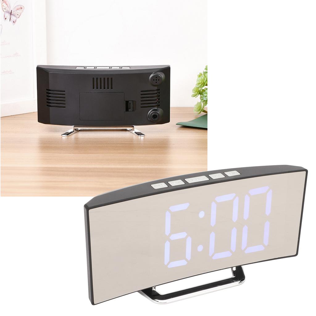 Mirror Digital Alarm Clock Temperature Display LED Curved Mirror Digital Electronic Clock for Home Bedroom Decor