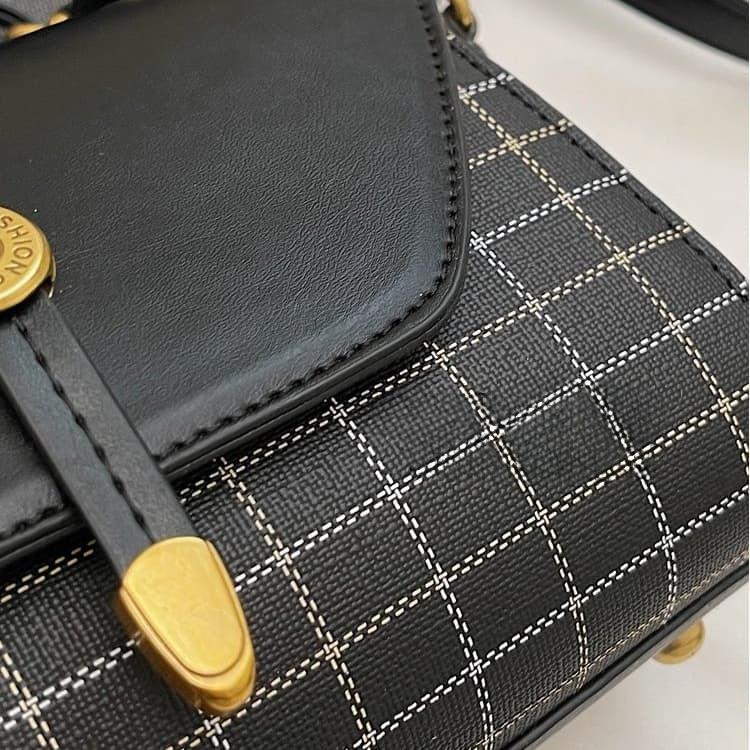 Plaid Splicing Flip Small Square Bag Women's Portable Messenger Bag
