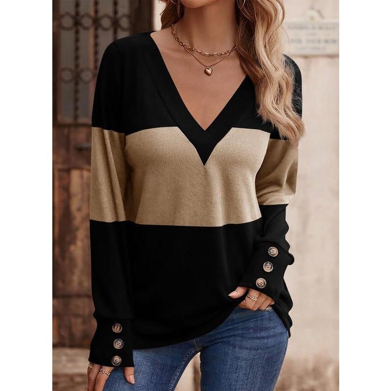 JPNTKY Women's Fashion Casual Long Sleeve V Neck Blouses & Shirts