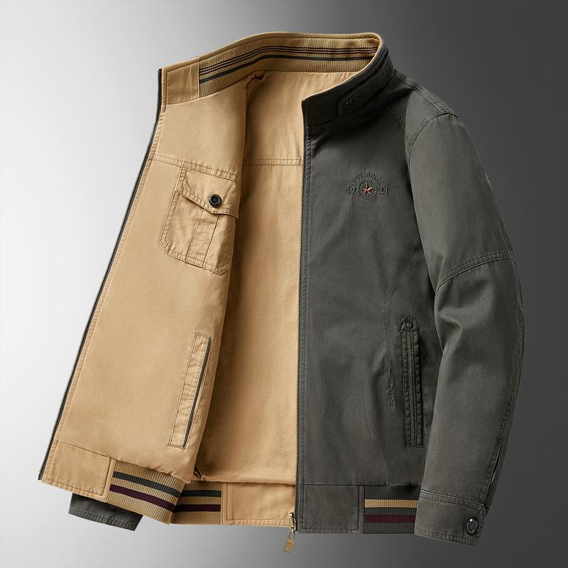 Spring and Autumn Men's Stand Collar Pure Cotton Washed Slim Coat Flight Jacket Male