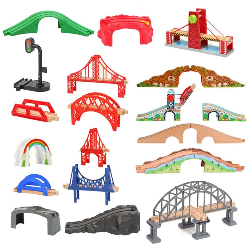 Pont de Piste de Train en Bois & Pièces de Course Accessoires de Chemin de Fer Jouets Éducatifs de Construction pour Enfants
