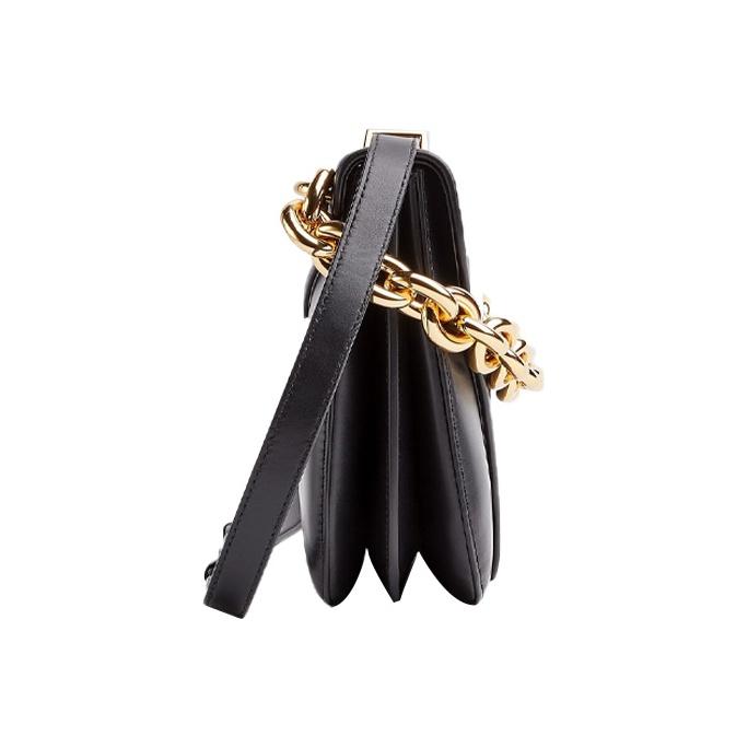 Bottega Veneta Montage Goldkette Glattes Kalbsleder Umschlag Schultertasche Mittel Damen Schultertasche Schwarz 667398-V12J0-8425