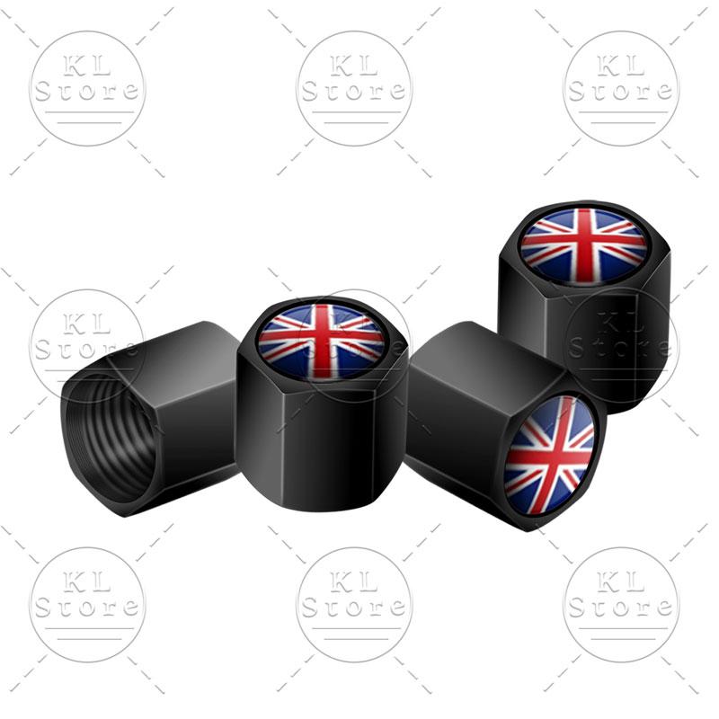 Exterior 4Pcs United Kingdom National Flag Badge Car Wheel Tyre Tires Valve Stem Caps Dust-proof Cover For Universal Automobiles
