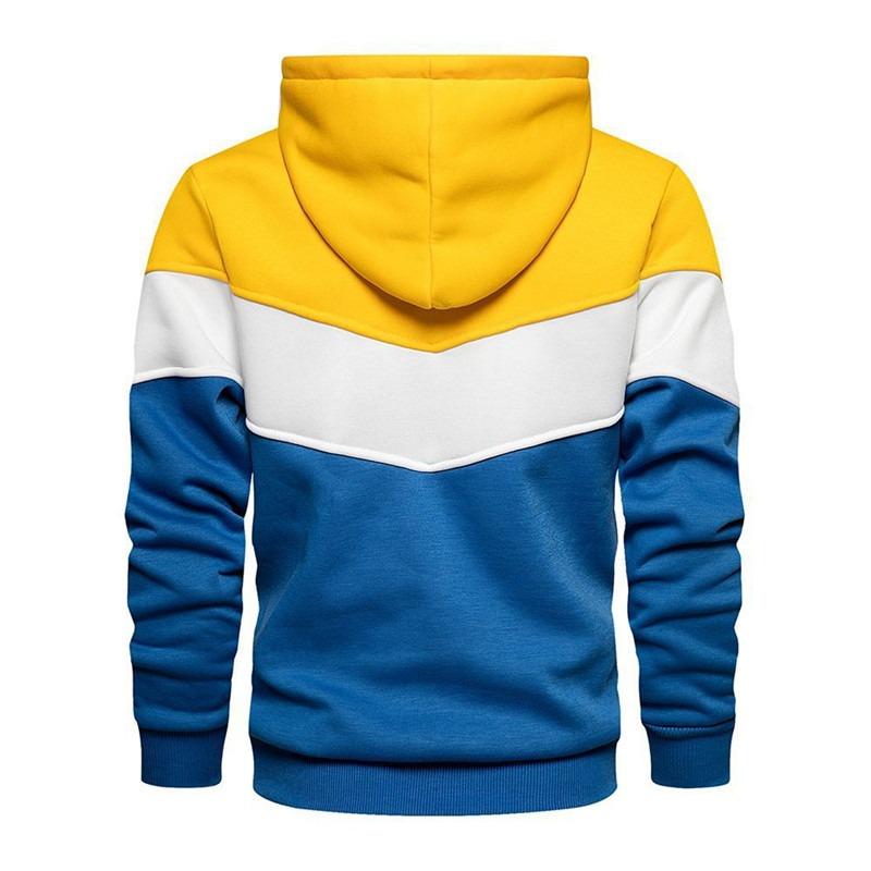 Autumn-style Color-blocked Loose-fitting Casual Pullover Hoodie with Side Seam Pockets for Young People