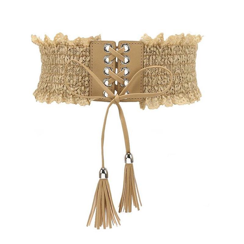 TOTRUST Vintage Lace Women's Cummerbund Elastic Waistband Wide Belt All-match Belt Decoration Female Black Strap For Dress