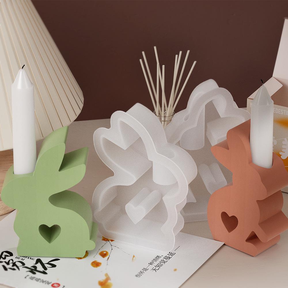 Easter Bunny Heart Candle Holder Silicone Mold for DIY Resin Casting