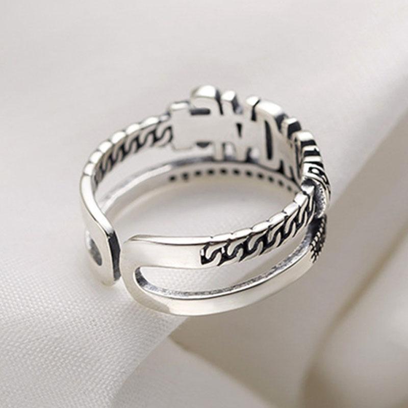 English Letter Ring Silver Color Metal Adjustable Opening Rings for Women Poker Alphabet Creative Finger Ring Men Trendy Jewelry