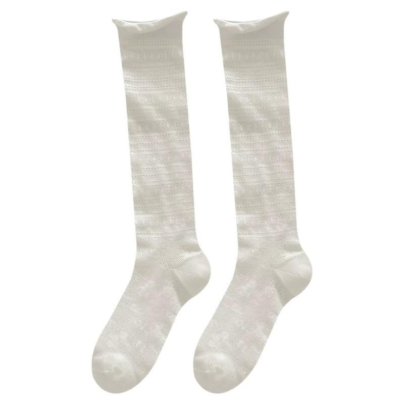 Summer Lightweight Calf-length Socks with Children's Mesh and Dark Patterned Pure Cotton Pile-up Socks, Long Tube Style, Breathable