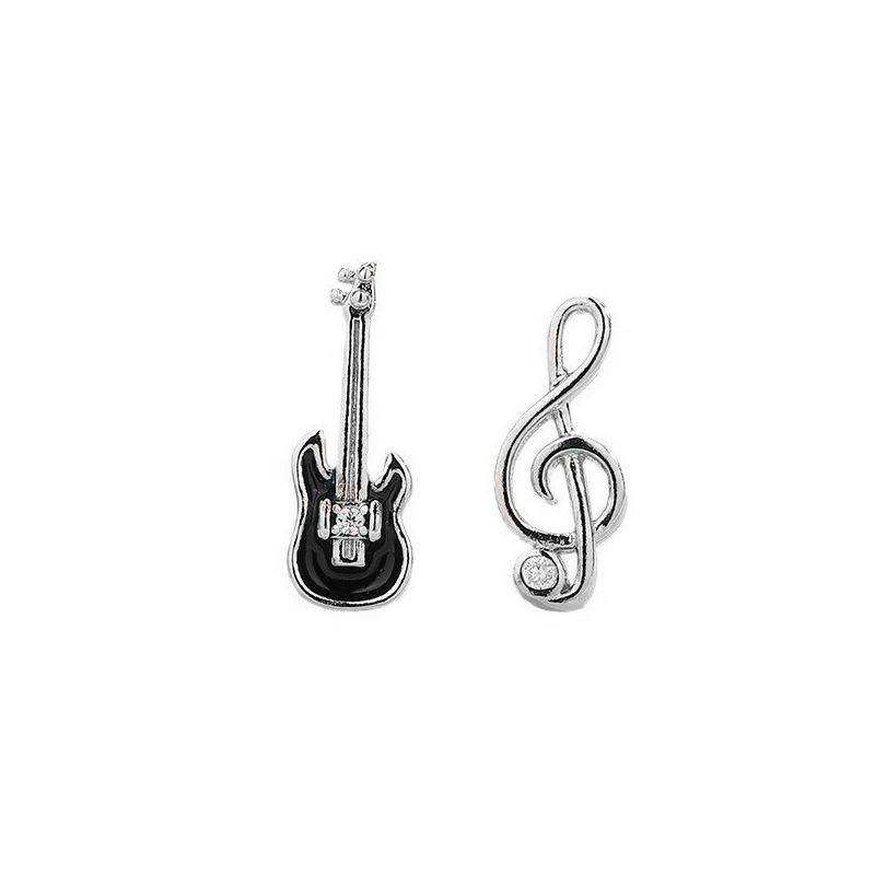 Musical Note Guitar Drip Glaze Ear Bone Nail Y2K Silver Color Small Earrings for Women Cool Girl Jewelry