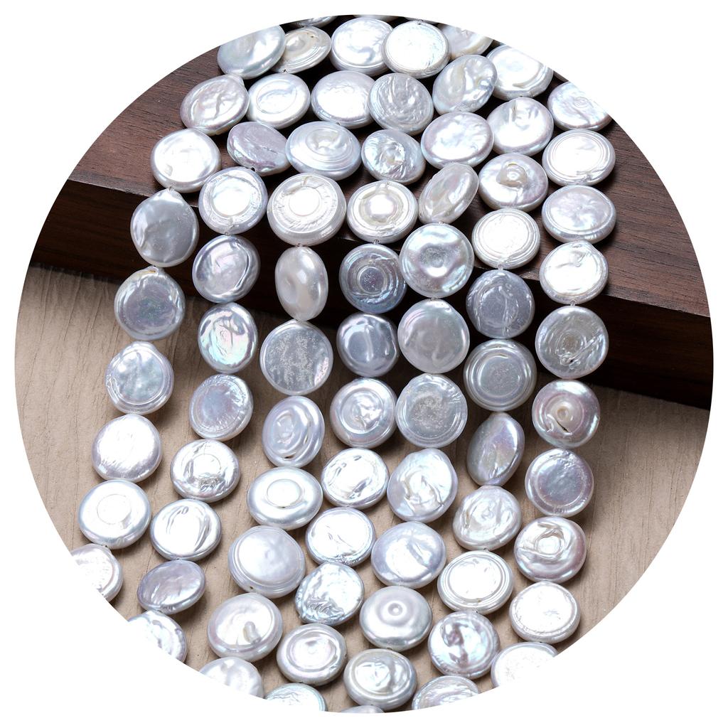 14mm Extra-large button-shaped, disc-shaped, threaded, and pearl-like natural freshwater pearls, Baroque style DIY Semi-Finished Products