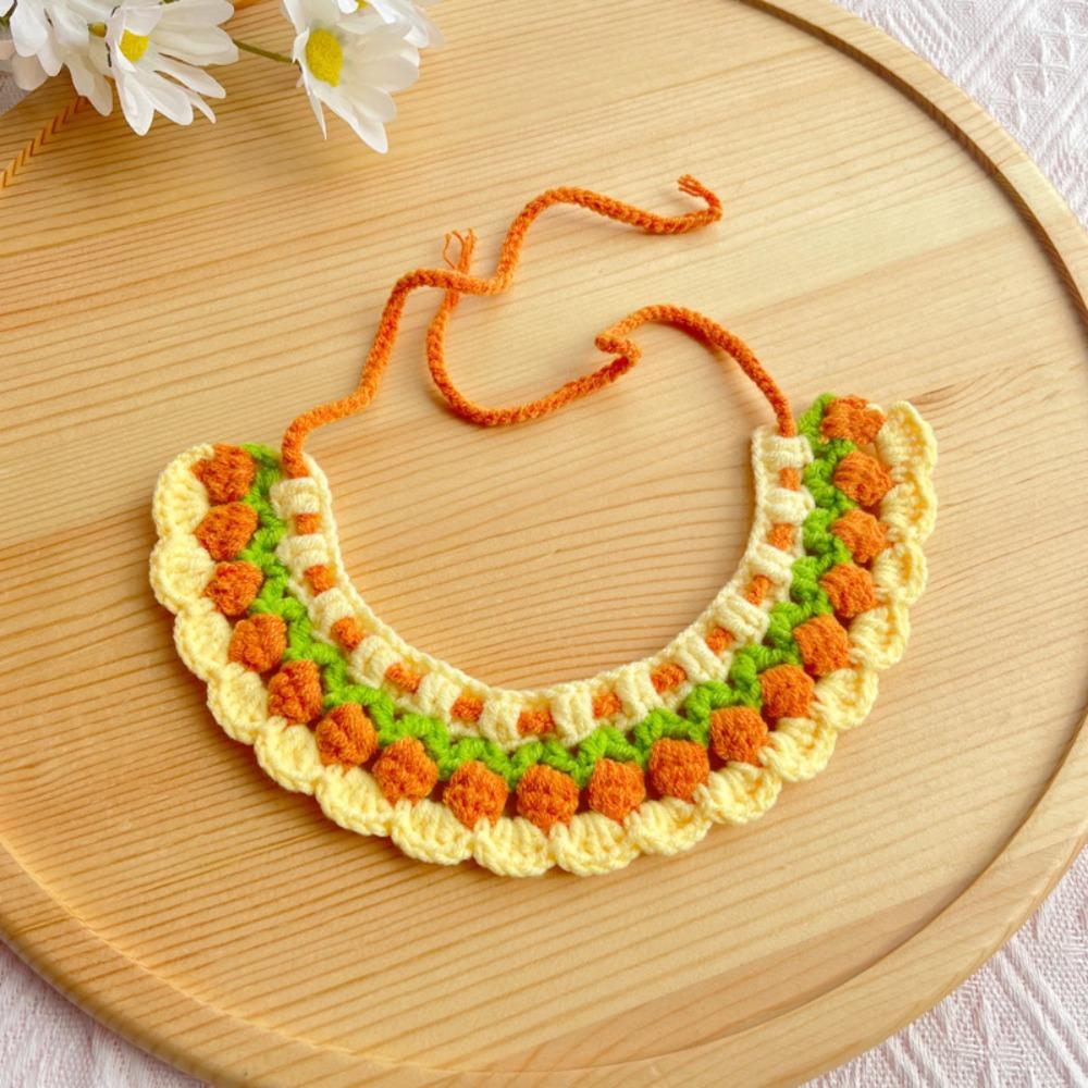 

Cute Hand-Weaven Elastic Pet Scarf Adjustable Sweet Style Cat Dog Bow Tie Lightweight Plant Theme Knitted Pet Collar Pet Gifts