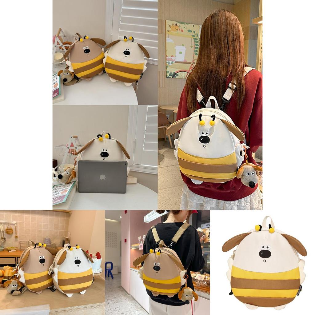 Mochila Infantil com Design de Cachorro Abelha Desenho Animado Fofo Com Pingente de Pelúcia Para Uso Escolar e de Viagem