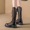 New Spring Summer Soft Leather Thin Breathable Thick-soled Cool Boots with Lace-up Mesh Knight Boots  C1225