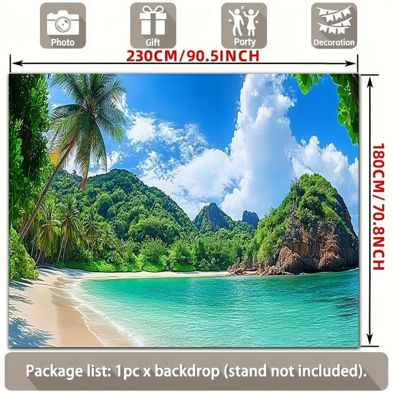 2D Plane Tropical Island Beach Mountain Landscape Background Fabric for Decorating Rooms Polyester Fiber Material