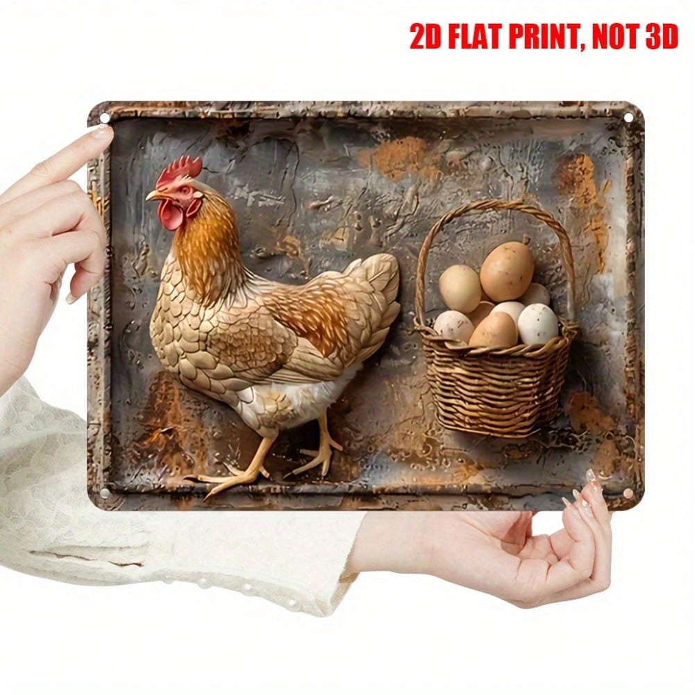 Rustic Chicken Egg Farmhouse Metal Wall Art 8x12 Inch Vintage Kitchen Decor Durable Indoor Outdoor Garden Patio Sign