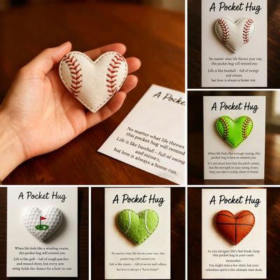 Love Heart Golf Pocket Hug with Positive Card Emotional Support Baseball Tennis Basketball Pocket Token Decoration Inspirational Gift