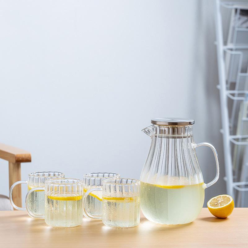 High-Temperature Resistant Glass Cold Water Pitcher - Large Capacity Japanese Style Heat-Resistant Jug with Cold Water Cup