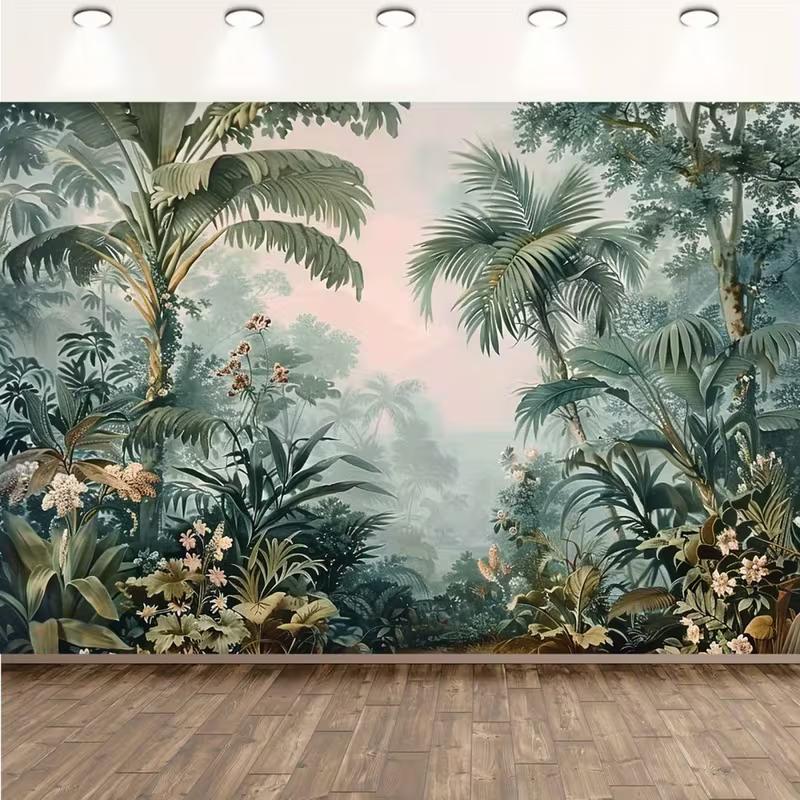 2D Soft Pastel Tropical Forest Backdrop, 2D Botanical Jungle Decor