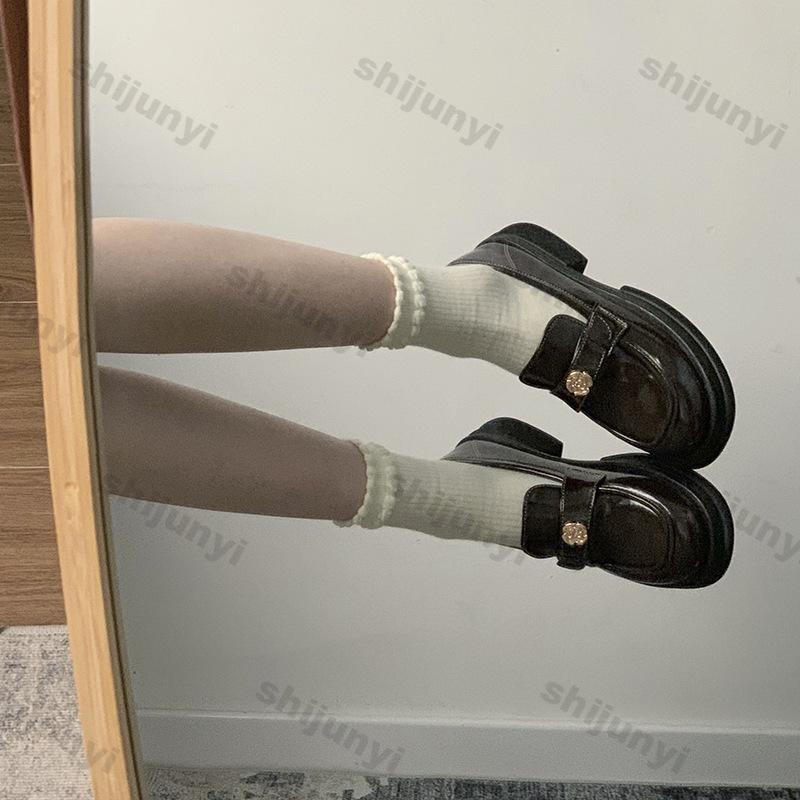 Women's Flats Loafers Spring New British Style Black Thick Soled Leather Shoes Ladies Fashion Soft Sole Slip on Single Shoes