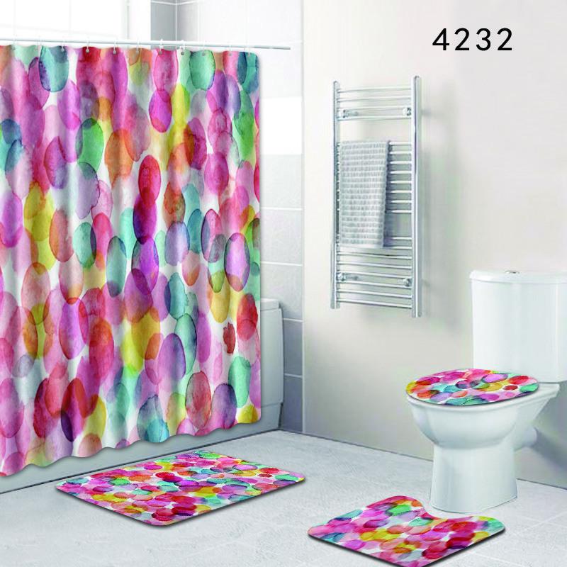 Multi-Element Pattern Bathroom Shower Curtain Floor Mat Toilet Cover Foot Mat Four-Piece Pattern Size